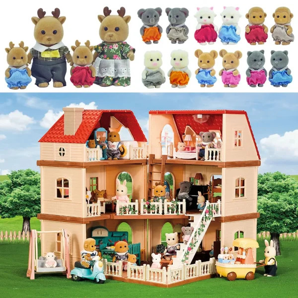 Simulation Kitchen Forest Family Small House Double Three- Story Villa Reindeer Animal Model Girl Dollhouse Furniture Toy Gifts - Image 5