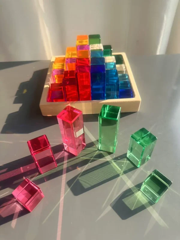 New Design Montessori Toys See Through Rainbow Lucite Stacking Blocks Acrylic HighTransparent for Kids Open Play - Image 4
