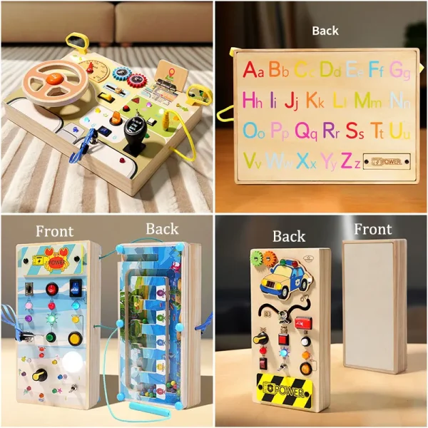 Montessori Busy Board Children Toys Led Light Switch Simulate Car Steering Wheel Travel Activities Sensory Game Educational Toys - Image 3