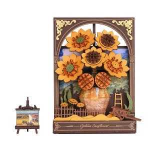 ROWOOD 3d Wooden Puzzle with LED Light Flower Model Kits Tabletop Display Wall Art Deco Puzzle Gifts for Adults Teens