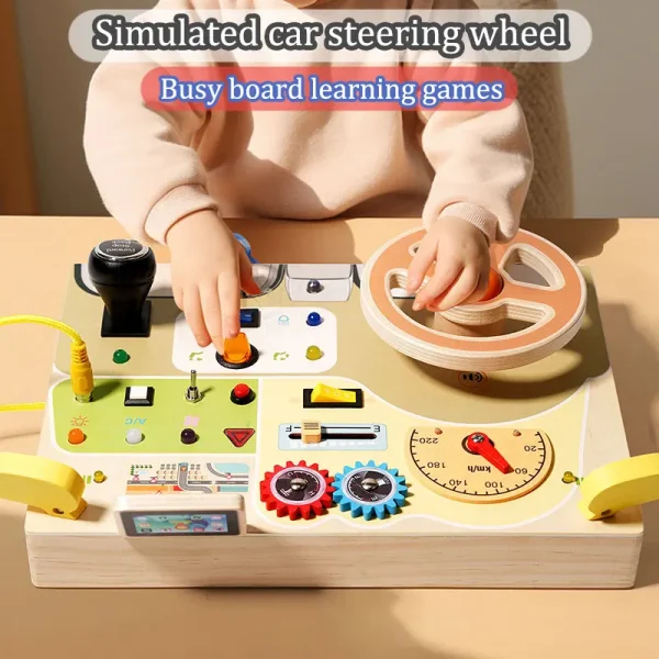 Montessori Busy Board Children Toys Led Light Switch Simulate Car Steering Wheel Travel Activities Sensory Game Educational Toys - Image 2